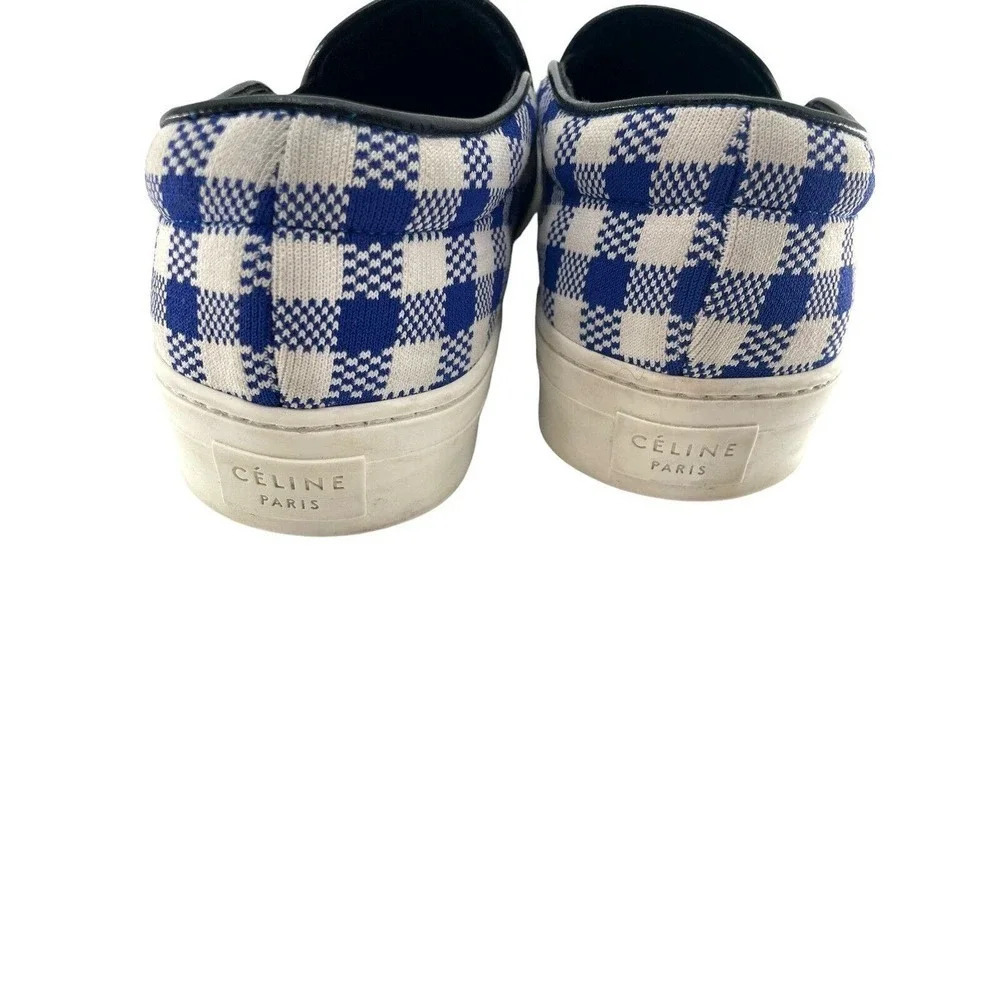 Celine Paris Womens Size EU 40 Slip On Blue Plaid Print Canvas Sneakers Shoes - Picture 10 of 16